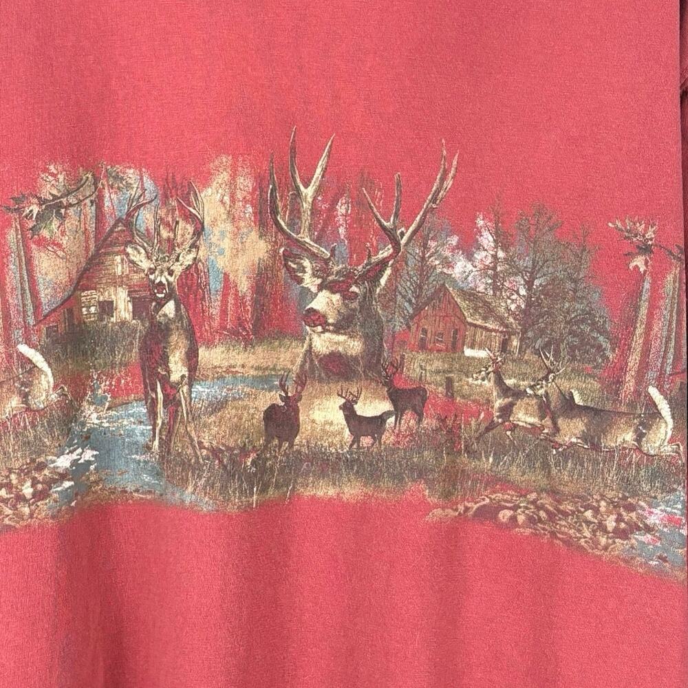 Sun River Men’s Size XL Maroon Deer Forest Graphic 100% Cotton Long Sleeved Tee - Picture 2 of 7